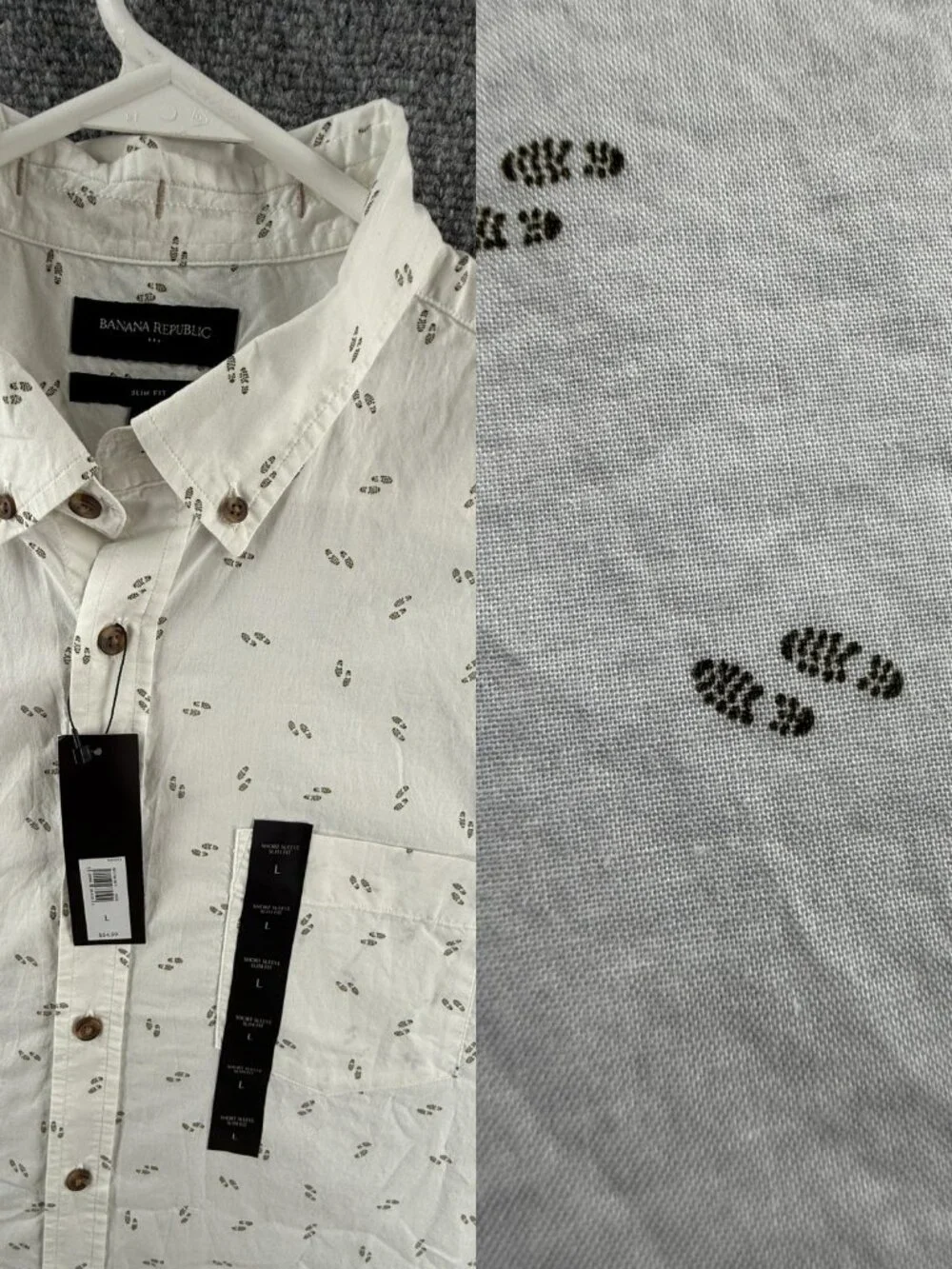 NWT Banana Republic Button Up Shirt Large White Hiking Outdoors Footprint Slim